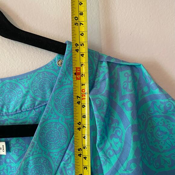 Gretchen Scott Blue Viviers Tiered Maxi Dress Short Sleeve Flowy Cotton Small - Picture 10 of 11